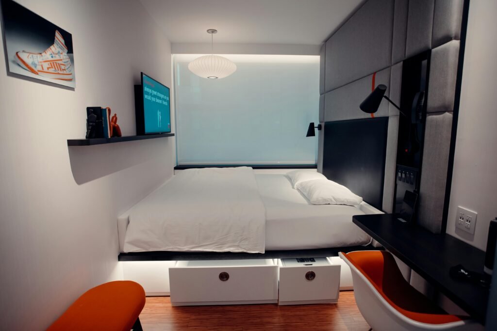 A sleek and cozy modern bedroom with stylish design elements in Washington, DC.